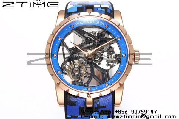 RD Excalibur Rddbex0940 RG BBR  1:1 Best Edition Skeleton Dial on Blue Camouflage Strap A2136 Tourbillon V2 - Super Clone Watch | 1:1 Best Version