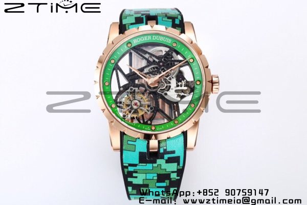 RD Excalibur Rddbex0393 RG BBR  1:1 Best Edition Skeleton Dial on Green Camouflage Strap A2136 Tourbillon V2 - Super Clone Watch | 1:1 Best Version