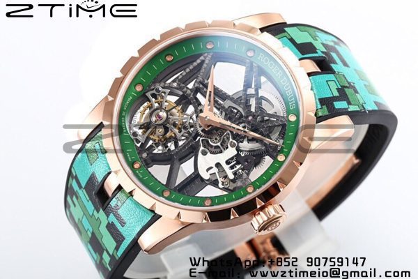 RD Excalibur Rddbex0393 RG BBR  1:1 Best Edition Skeleton Dial on Green Camouflage Strap A2136 Tourbillon V2 - Super Clone Watch | 1:1 Best Version