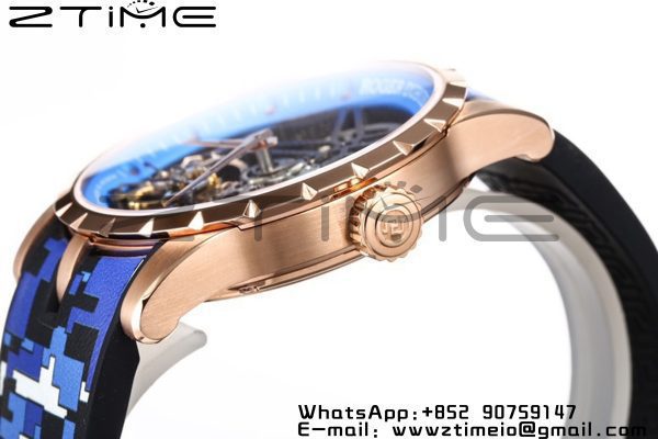 RD Excalibur Rddbex0940 RG BBR  1:1 Best Edition Skeleton Dial on Blue Camouflage Strap A2136 Tourbillon V2 - Super Clone Watch | 1:1 Best Version