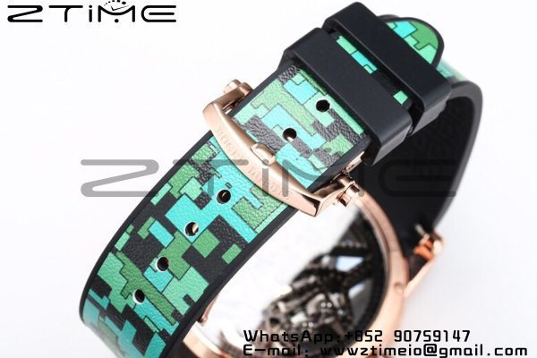 RD Excalibur Rddbex0393 RG BBR  1:1 Best Edition Skeleton Dial on Green Camouflage Strap A2136 Tourbillon V2 - Super Clone Watch | 1:1 Best Version