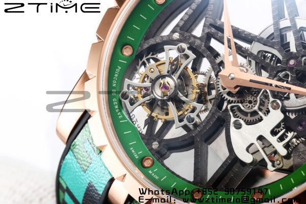 RD Excalibur Rddbex0393 RG BBR  1:1 Best Edition Skeleton Dial on Green Camouflage Strap A2136 Tourbillon V2 - Super Clone Watch | 1:1 Best Version
