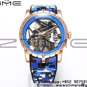 RD Excalibur Rddbex0940 RG BBR  1:1 Best Edition Skeleton Dial on Blue Camouflage Strap A2136 Tourbillon V2 - Super Clone Watch | 1:1 Best Version