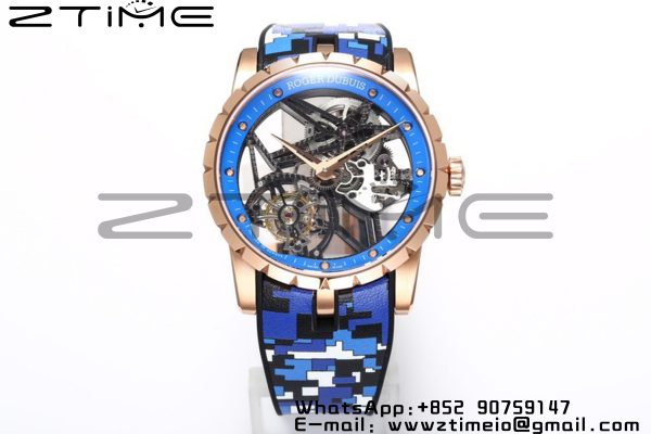 RD Excalibur Rddbex0940 RG BBR  1:1 Best Edition Skeleton Dial on Blue Camouflage Strap A2136 Tourbillon V2 - Super Clone Watch | 1:1 Best Version