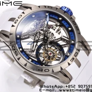 RD Excalibur RDDBEX0546 BBR 1:1 Best Edition Skeleton Blue Dial on White Rubber Strap A2136 Tourbillon V4 - Super Clone Watch | 1:1 Best Version