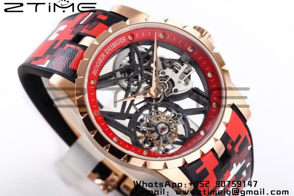 RD Excalibur Rddbex0938 RG BBR  1:1 Best Edition Skeleton Dial on RED Camouflage Strap A2136 Tourbillon V2 - Super Clone Watch | 1:1 Best Version