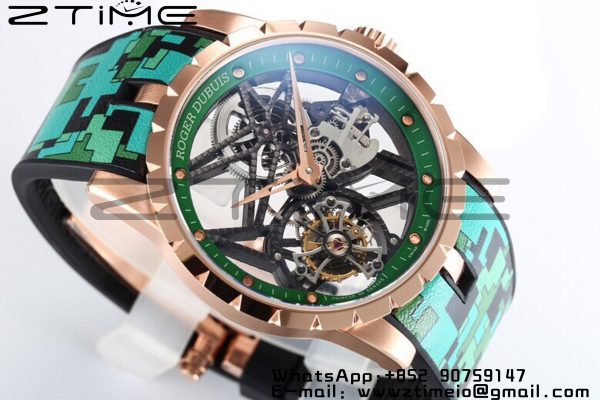 RD Excalibur Rddbex0393 RG BBR  1:1 Best Edition Skeleton Dial on Green Camouflage Strap A2136 Tourbillon V2 - Super Clone Watch | 1:1 Best Version