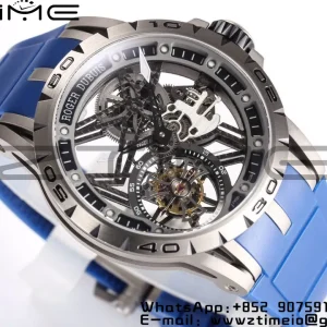 RD Excalibur RDDBEX0479 BBR 1:1 Best Edition Skeleton Black Dial on Blue Rubber Strap A2136 Tourbillon V4 - Super Clone Watch | 1:1 Best Version