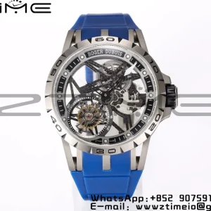 RD Excalibur RDDBEX0479 BBR 1:1 Best Edition Skeleton Black Dial on Blue Rubber Strap A2136 Tourbillon V4 - Super Clone Watch | 1:1 Best Version