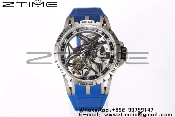 RD Excalibur RDDBEX0479 BBR 1:1 Best Edition Skeleton Black Dial on Blue Rubber Strap A2136 Tourbillon V4 - Super Clone Watch | 1:1 Best Version
