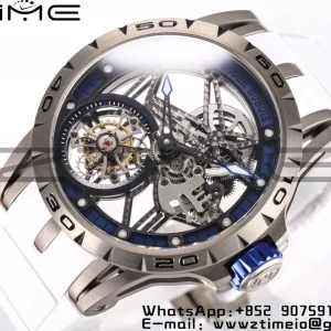 RD Excalibur RDDBEX0546 BBR 1:1 Best Edition Skeleton Blue Dial on White Rubber Strap A2136 Tourbillon V4 - Super Clone Watch | 1:1 Best Version