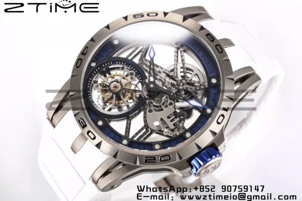 RD Excalibur RDDBEX0546 BBR 1:1 Best Edition Skeleton Blue Dial on White Rubber Strap A2136 Tourbillon V4 - Super Clone Watch | 1:1 Best Version