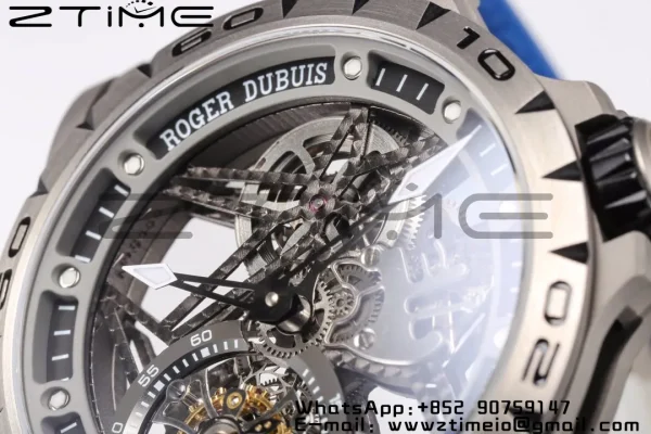 RD Excalibur RDDBEX0479 BBR 1:1 Best Edition Skeleton Black Dial on Blue Rubber Strap A2136 Tourbillon V4 - Super Clone Watch | 1:1 Best Version