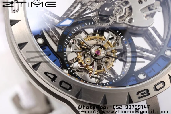 RD Excalibur RDDBEX0546 BBR 1:1 Best Edition Skeleton Blue Dial on White Rubber Strap A2136 Tourbillon V4 - Super Clone Watch | 1:1 Best Version