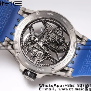 RD Excalibur RDDBEX0479 BBR 1:1 Best Edition Skeleton Black Dial on Blue Rubber Strap A2136 Tourbillon V4 - Super Clone Watch | 1:1 Best Version
