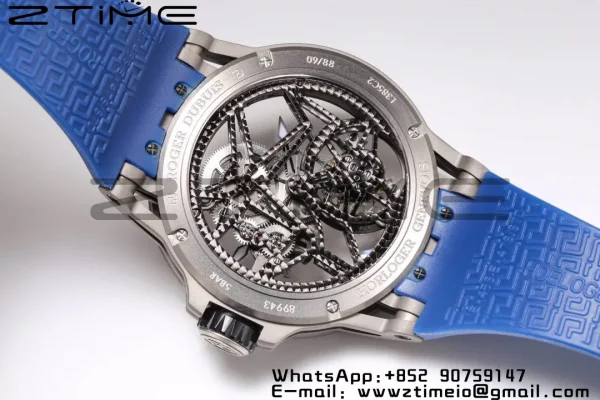 RD Excalibur RDDBEX0479 BBR 1:1 Best Edition Skeleton Black Dial on Blue Rubber Strap A2136 Tourbillon V4 - Super Clone Watch | 1:1 Best Version
