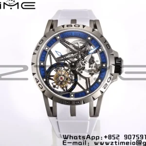 RD Excalibur RDDBEX0546 BBR 1:1 Best Edition Skeleton Blue Dial on White Rubber Strap A2136 Tourbillon V4 - Super Clone Watch | 1:1 Best Version