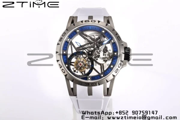 RD Excalibur RDDBEX0546 BBR 1:1 Best Edition Skeleton Blue Dial on White Rubber Strap A2136 Tourbillon V4 - Super Clone Watch | 1:1 Best Version