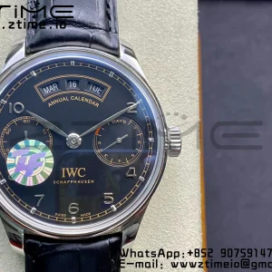 IWC Portoghese Real PR Real Calendario Annuale IW503502 ZF 1:1 Best Edition Quadrante nero su cinturino in pelle nera A52850 - Orologio Super Clone | 1:1 Best Version