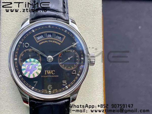 IWC Portoghese Real PR Real Calendario Annuale IW503502 ZF 1:1 Best Edition Quadrante nero su cinturino in pelle nera A52850 - Orologio Super Clone | 1:1 Best Version