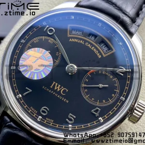 IWC Portoghese Real PR Real Calendario Annuale IW503502 ZF 1:1 Best Edition Quadrante nero su cinturino in pelle nera A52850 - Orologio Super Clone | 1:1 Best Version