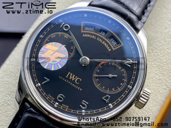 IWC Portoghese Real PR Real Calendario Annuale IW503502 ZF 1:1 Best Edition Quadrante nero su cinturino in pelle nera A52850 - Orologio Super Clone | 1:1 Best Version