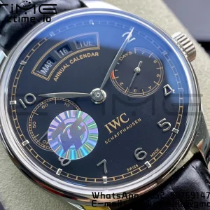 IWC Portuguese Real PR Real Annual Calendar IW503502 ZF 1:1 Best Edition Black Dial on Black Leather Strap A52850 - Super Clone Watch | 1:1 Best Version