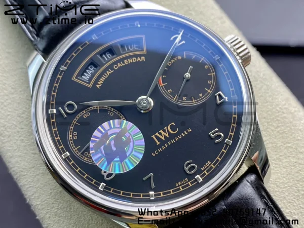 IWC Portoghese Real PR Real Calendario Annuale IW503502 ZF 1:1 Best Edition Quadrante nero su cinturino in pelle nera A52850 - Orologio Super Clone | 1:1 Best Version