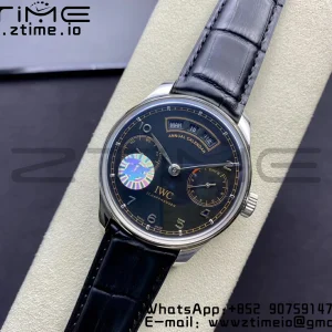 IWC Portoghese Real PR Real Calendario Annuale IW503502 ZF 1:1 Best Edition Quadrante nero su cinturino in pelle nera A52850 - Orologio Super Clone | 1:1 Best Version