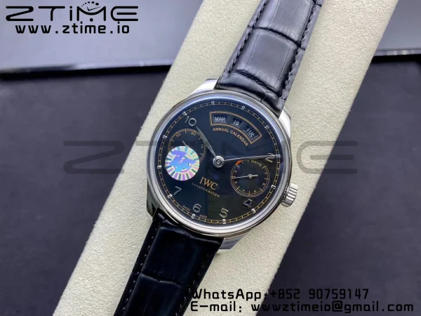 IWC Portoghese Real PR Real Calendario Annuale IW503502 ZF 1:1 Best Edition Quadrante nero su cinturino in pelle nera A52850 - Orologio Super Clone | 1:1 Best Version