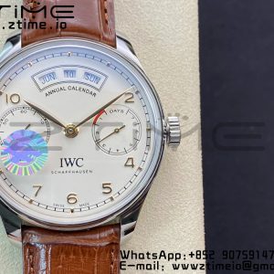 Portugalské hodinky IWC Real PR Real Annual Calendar RG IW503504 ZF 1:1 Best Edition White Dial on Brown Leather Strap A52850 - Super Clone Watch | 1:1 Best Version