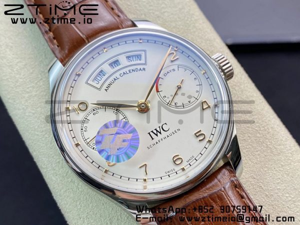 Portugalské hodinky IWC Real PR Real Annual Calendar RG IW503504 ZF 1:1 Best Edition White Dial on Brown Leather Strap A52850 - Super Clone Watch | 1:1 Best Version