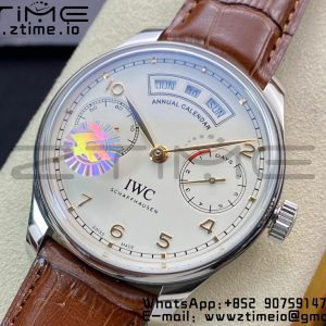 Portugalské hodinky IWC Real PR Real Annual Calendar RG IW503504 ZF 1:1 Best Edition White Dial on Brown Leather Strap A52850 - Super Clone Watch | 1:1 Best Version