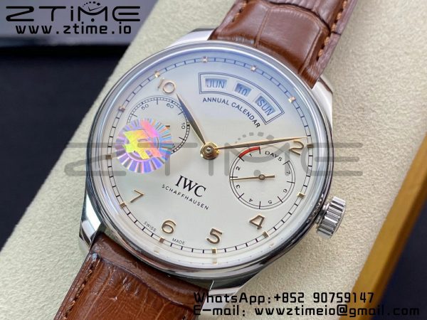 Portugalské hodinky IWC Real PR Real Annual Calendar RG IW503504 ZF 1:1 Best Edition White Dial on Brown Leather Strap A52850 - Super Clone Watch | 1:1 Best Version