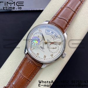 Portugalské hodinky IWC Real PR Real Annual Calendar RG IW503504 ZF 1:1 Best Edition White Dial on Brown Leather Strap A52850 - Super Clone Watch | 1:1 Best Version