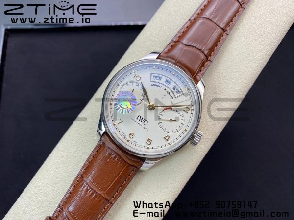 Portugalské hodinky IWC Real PR Real Annual Calendar RG IW503504 ZF 1:1 Best Edition White Dial on Brown Leather Strap A52850 - Super Clone Watch | 1:1 Best Version