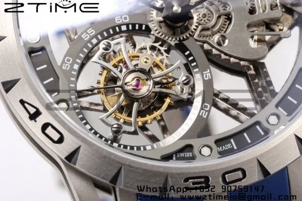 RD Excalibur RDDBEX0479 BBR 1:1 Best Edition Skeleton Black Dial on Blue Rubber Strap A2136 Tourbillon V4 - Super Clone Watch | 1:1 Best Version