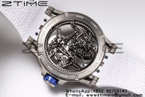 RD Excalibur RDDBEX0546 BBR 1:1 Best Edition Skeleton Blue Dial on White Rubber Strap A2136 Tourbillon V4 - Super Clone Watch | 1:1 Best Version