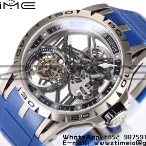 RD Excalibur RDDBEX0479 BBR 1:1 Best Edition Skeleton Black Dial on Blue Rubber Strap A2136 Tourbillon V4 - Super Clone Watch | 1:1 Best Version