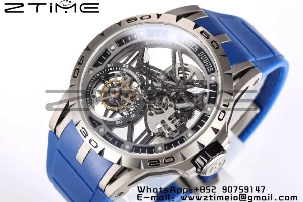 RD Excalibur RDDBEX0479 BBR 1:1 Best Edition Skeleton Black Dial on Blue Rubber Strap A2136 Tourbillon V4 - Super Clone Watch | 1:1 Best Version