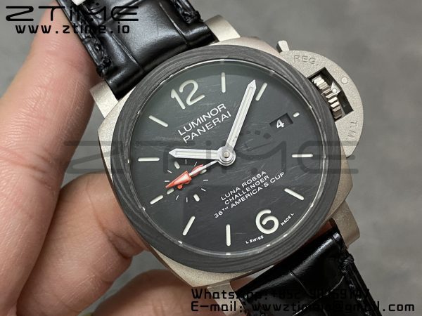 Panerai PAM01096 PAM1096 W Luminor GMT 42mm Titanium VSF 1:1 Best Edition Cadran noir sur bracelet cuir noir P.9011 Super Clone - Super Clone Watch | 1:1 Best Version