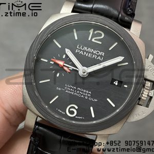 Panerai PAM01096 PAM1096 W Luminor GMT 42mm Titanium VSF 1:1 Best Edition Cadran noir sur bracelet cuir noir P.9011 Super Clone - Super Clone Watch | 1:1 Best Version