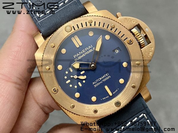 Panerai PAM01074 PAM1074 W Bronzo VSF 1:1 Best Edition Blue Dial on Blue Calfskin Strap P.900 Clone - Super Clone Watch | 1:1 Best Version