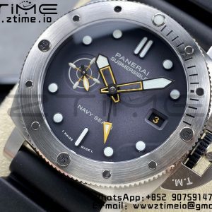 Panerai PAM01323 PAM1323 Y 44mm Submersible VSF 1:1 Best Edition Gray Dial on Rubber Strap P.9011 Clone - Super Clone Watch | 1:1 Best Version