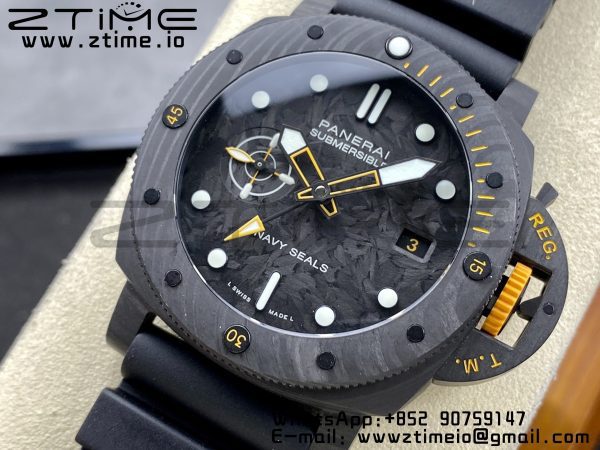 Panerai PAM01324 PAM1324 Y 44mm Submersible VSF 1:1 Best Edition Carbon Dial on Rubber Strap P.9011 Clone - Super Clone Watch | 1:1 Best Version