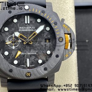 Panerai PAM01324 PAM1324 Y 44mm Submersible VSF 1:1 Best Edition Carbon Dial on Rubber Strap P.9011 Clone - Super Clone Watch | 1:1 Best Version