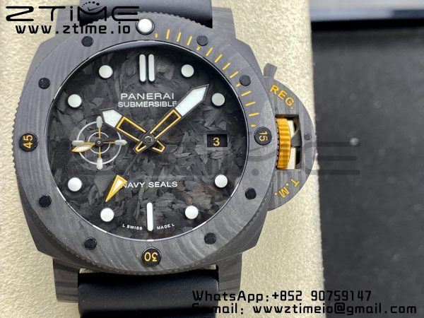 Panerai PAM01324 PAM1324 Y 44mm Submersible VSF 1:1 Best Edition Carbon Dial on Rubber Strap P.9011 Clone - Super Clone Watch | 1:1 Best Version