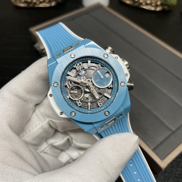 HUBLOT  Big Bang Unico Sky 441.EX.5120.RX  Blue Ceramic BBF 1:1 Best Edition Skeleton Dial on Blue/White Rubber Strap A1280 - Super Clone Watch | 1:1 Best Version
