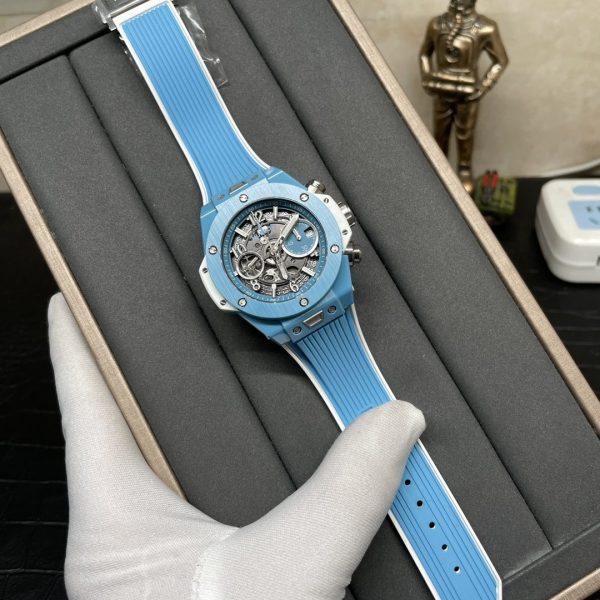 HUBLOT  Big Bang Unico Sky 441.EX.5120.RX  Blue Ceramic BBF 1:1 Best Edition Skeleton Dial on Blue/White Rubber Strap A1280 - Super Clone Watch | 1:1 Best Version