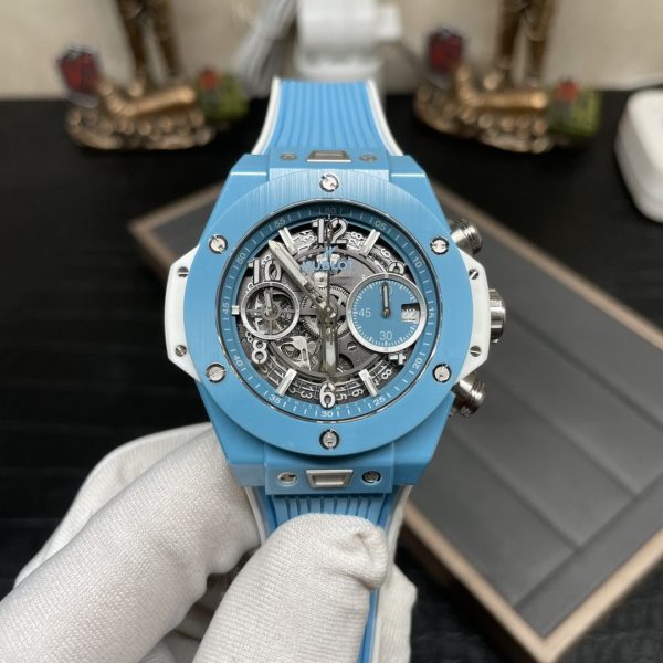 HUBLOT  Big Bang Unico Sky 441.EX.5120.RX  Blue Ceramic BBF 1:1 Best Edition Skeleton Dial on Blue/White Rubber Strap A1280 - Super Clone Watch | 1:1 Best Version